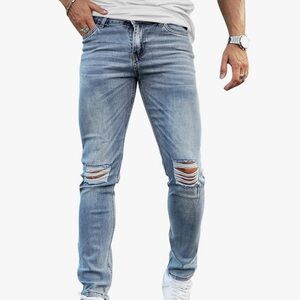 Distressed Light Blue Mens Heyfanee Slimfit Jeans